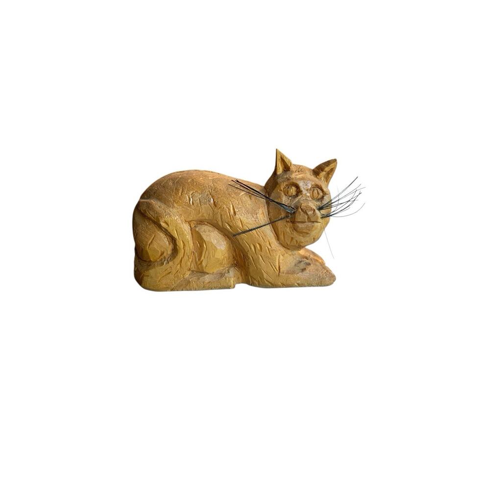 Folk Art Hand Carved Wood Cat Vintage Primitive Signed Vera 1978 Rustic Figurine